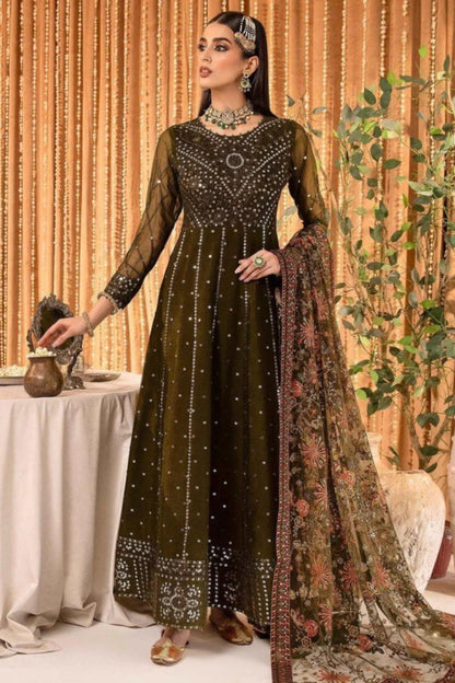 Mehendi Brown Chiffon Maxi with Handmade Blouse