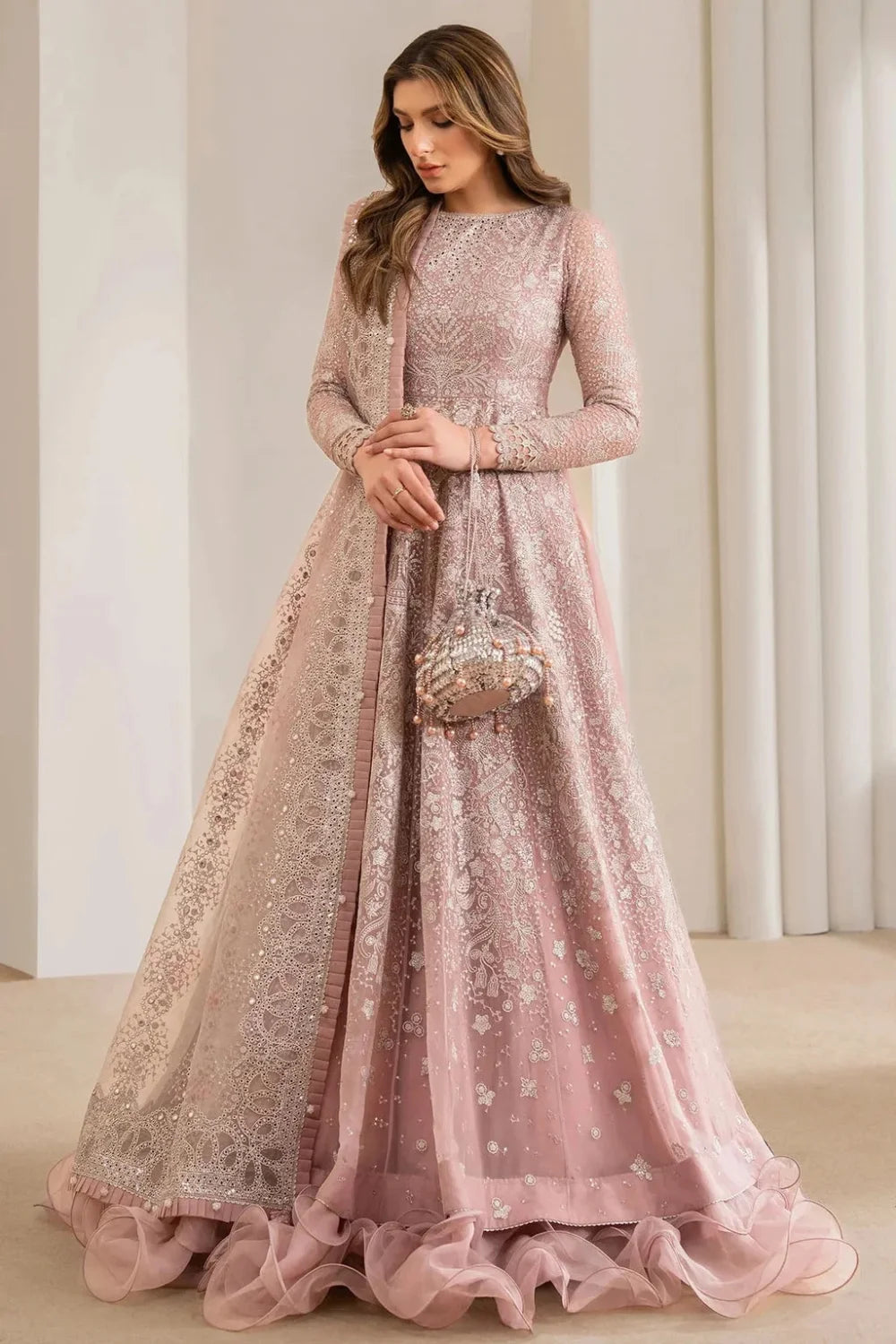 Pastel Pink Pure Chiffon Lehenga Choli / Anarkali
