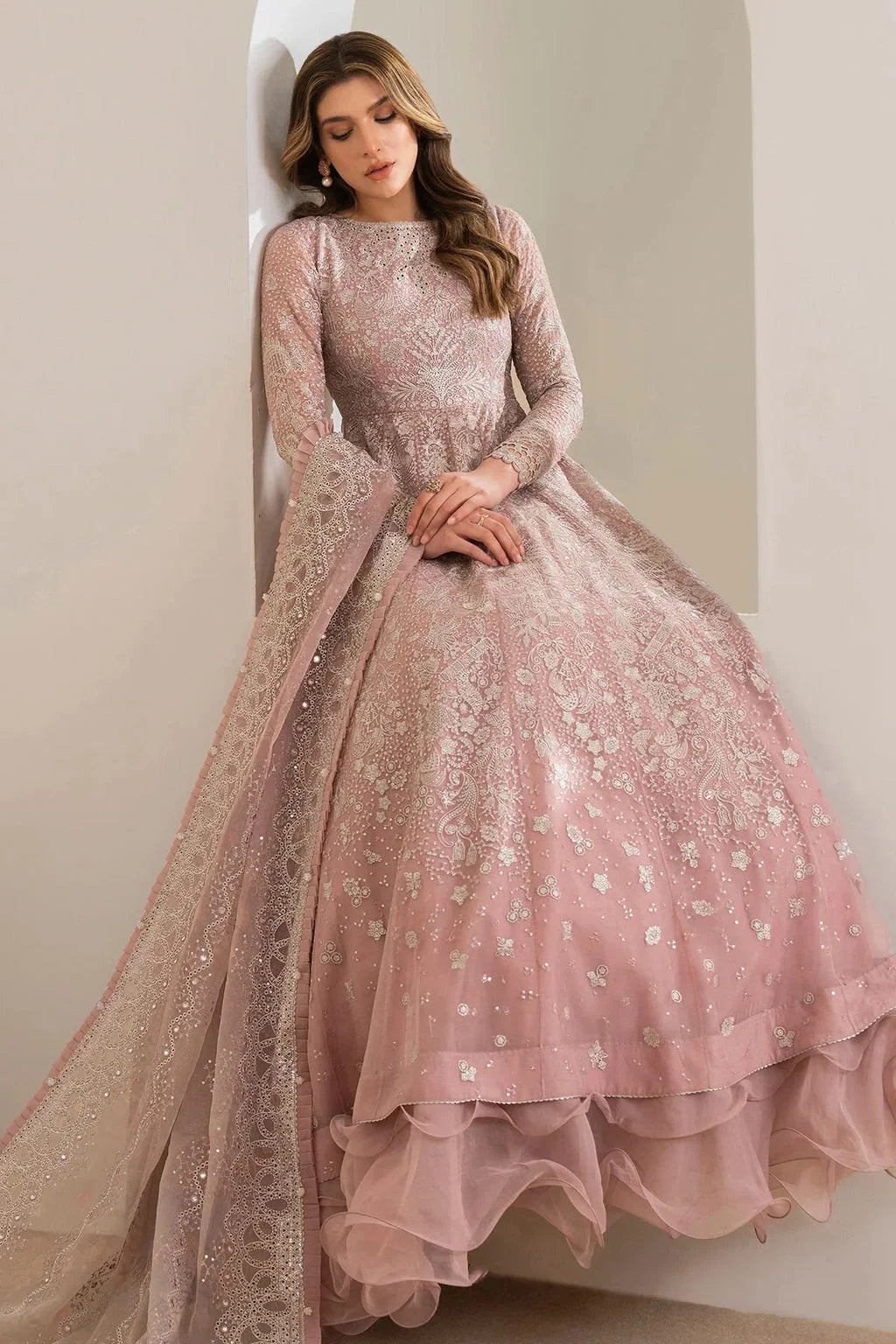 Pastel Pink Pure Chiffon Lehenga Choli / Anarkali