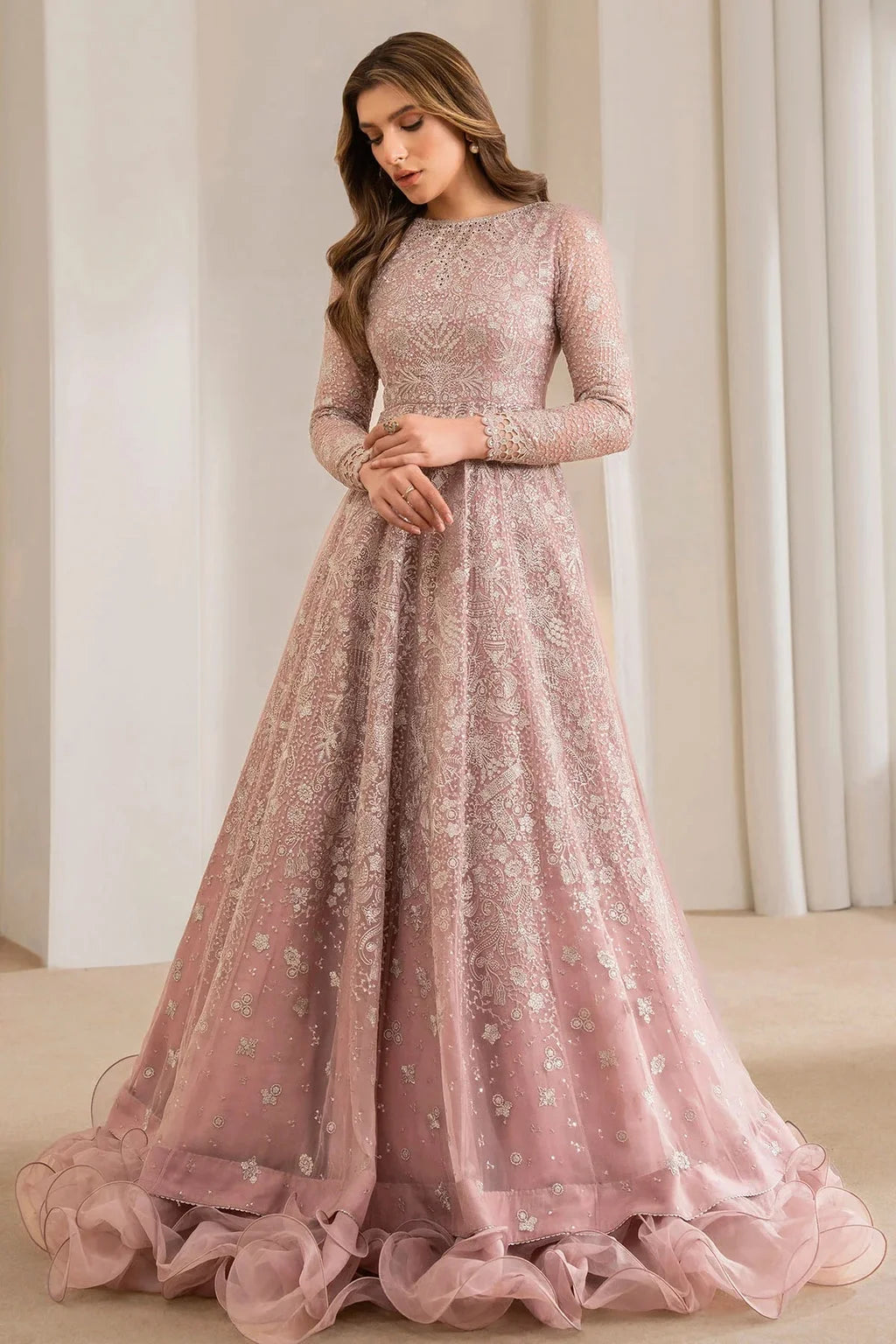 Pastel Pink Pure Chiffon Lehenga Choli / Anarkali