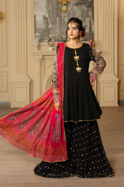 Short Frock & Sharara Set with Tilla & Panni Work