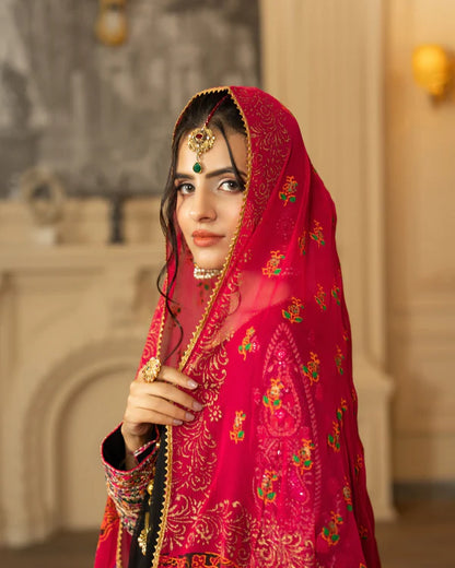 Short Frock & Sharara Set with Tilla & Panni Work