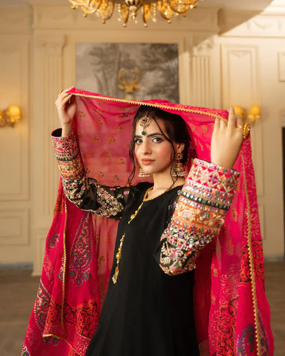 Short Frock & Sharara Set with Tilla & Panni Work