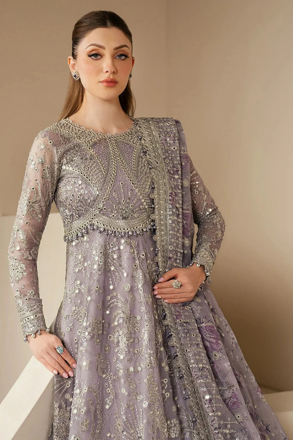 Lilac Pure Chiffon Lehenga Choli / Anarkali Maxi
