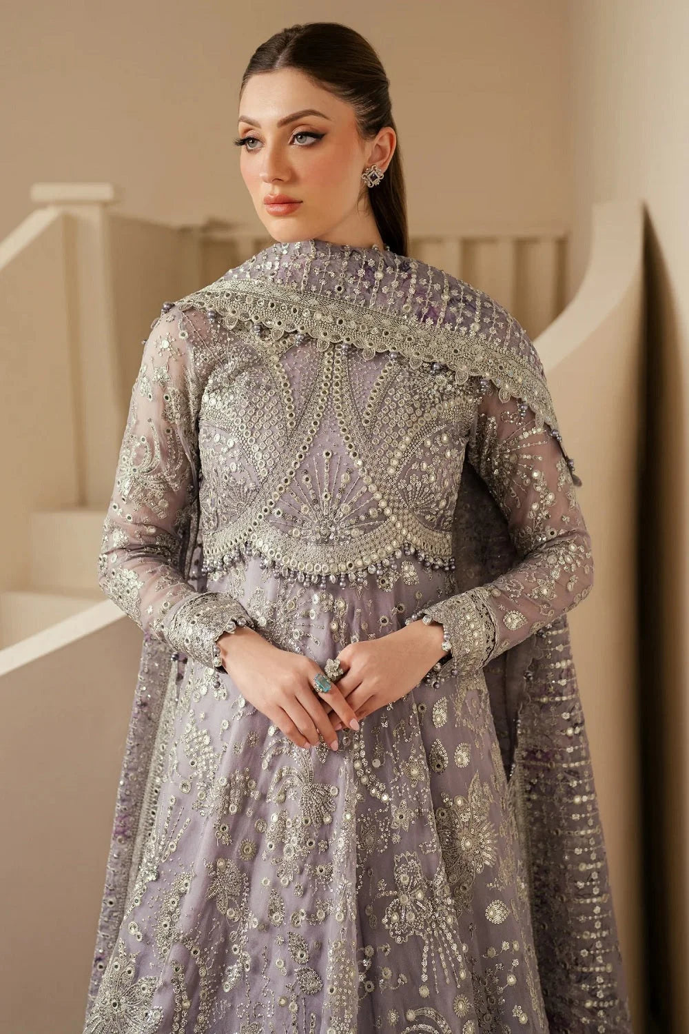 Lilac Pure Chiffon Lehenga Choli / Anarkali Maxi