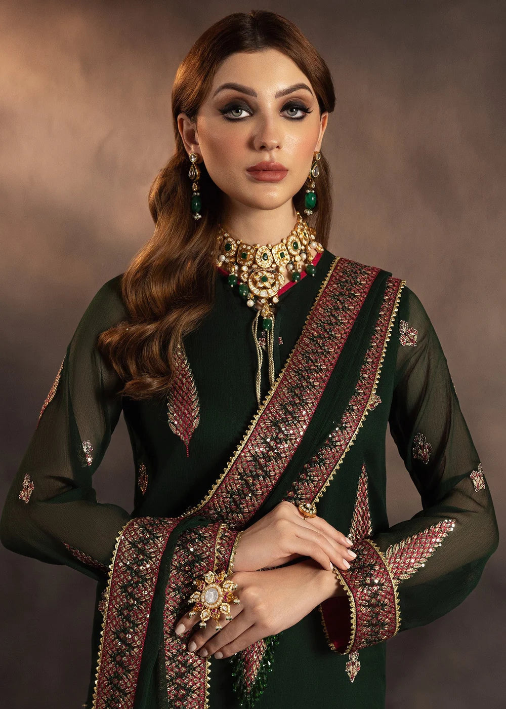 Green Chiffon Embroidered Suit with Long Kurta