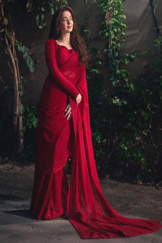 Red Wedding Saree with Handmade Blouse