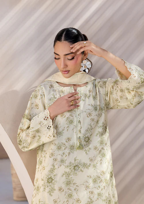 Ivory Printed Chikankari Lawn Kurta Set with Dupatta Size Large