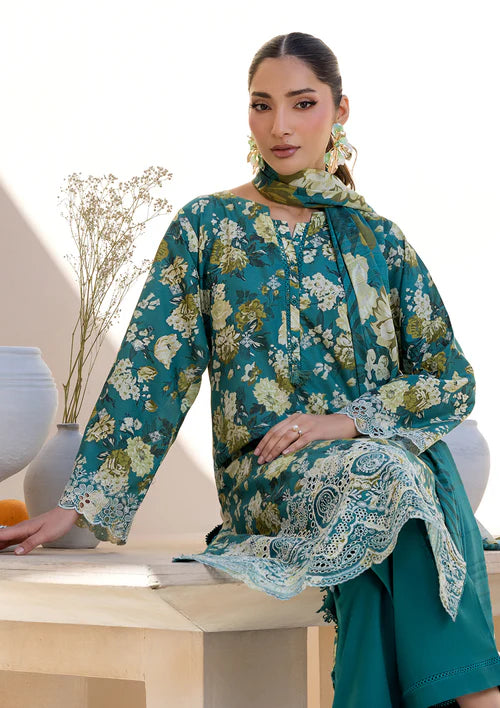 Sea Green Printed Chikankari Lawn Kurta Set with Dupatta