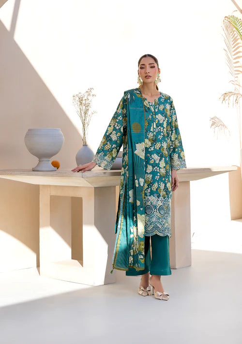 Sea Green Printed Chikankari Lawn Kurta Set with Dupatta