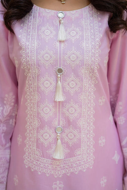 Petal Pink Pure Cotton Chikankari Suit with Long Shirt