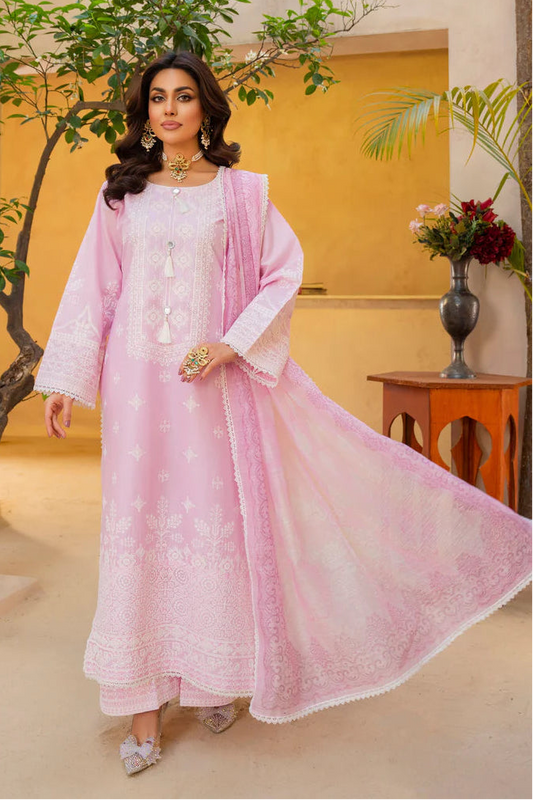 Petal Pink Pure Cotton Chikankari Suit with Long Shirt