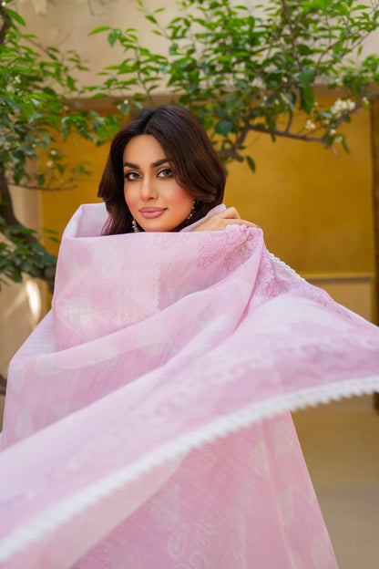 Petal Pink Pure Cotton Chikankari Suit with Long Shirt