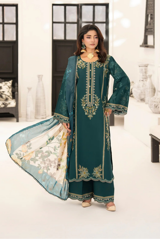Imperial Teal Pure Cotton Chikankari Embroidered Suit with Cutwork Details