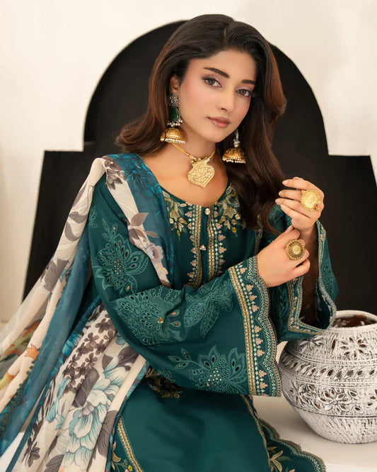 Imperial Teal Pure Cotton Chikankari Embroidered Suit with Cutwork Details