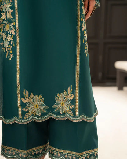 Imperial Teal Pure Cotton Chikankari Embroidered Suit with Cutwork Details