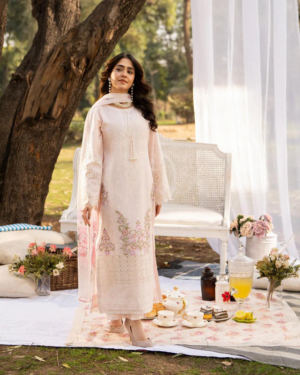 Pastel Pink Cut Work Embroidered Lawn Suit