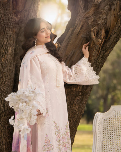 Pastel Pink Cut Work Embroidered Lawn Suit