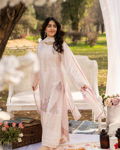 Pastel Pink Cut Work Embroidered Lawn Suit