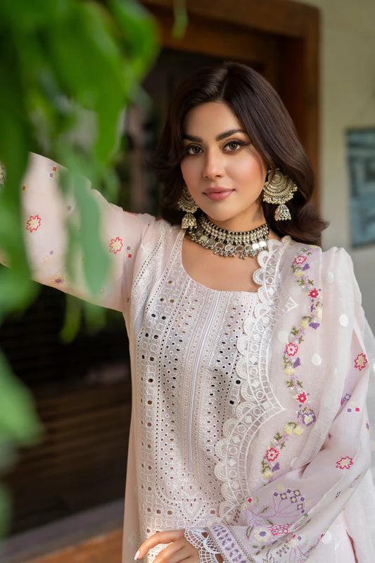 Pastel Pink Chikankari Pure Cotton Suit with Cross-Stitch Work
