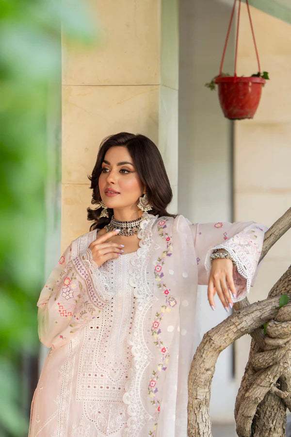 Pastel Pink Chikankari Pure Cotton Suit with Cross-Stitch Work