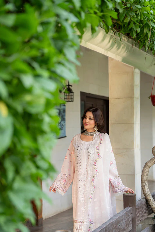 Pastel Pink Chikankari Pure Cotton Suit with Cross-Stitch Work