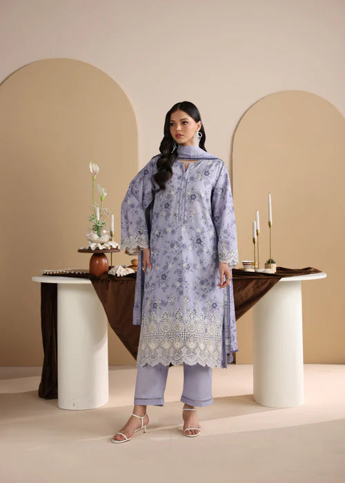 Purple Printed Chikankari Lawn Kurta Set with Dupatta