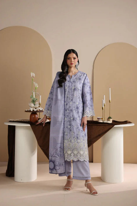 Purple Printed Chikankari Lawn Kurta Set with Dupatta