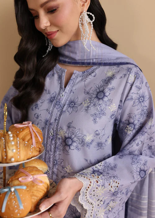 Purple Printed Chikankari Lawn Kurta Set with Dupatta