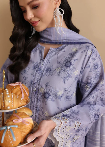 Purple Printed Chikankari Lawn Kurta Set with Dupatta