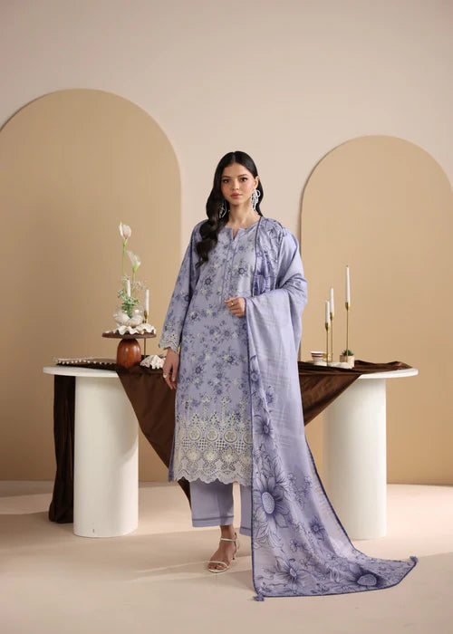 Purple Printed Chikankari Lawn Kurta Set with Dupatta