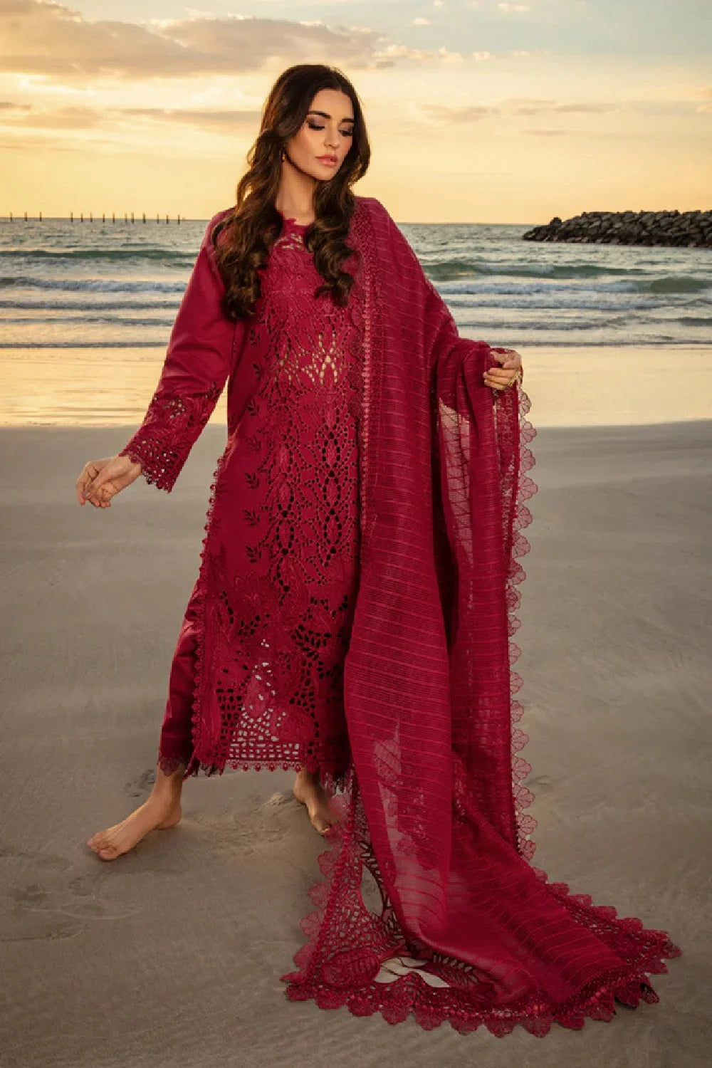 Maroon Heavy Chikankari Embroidered Lawn Suit
