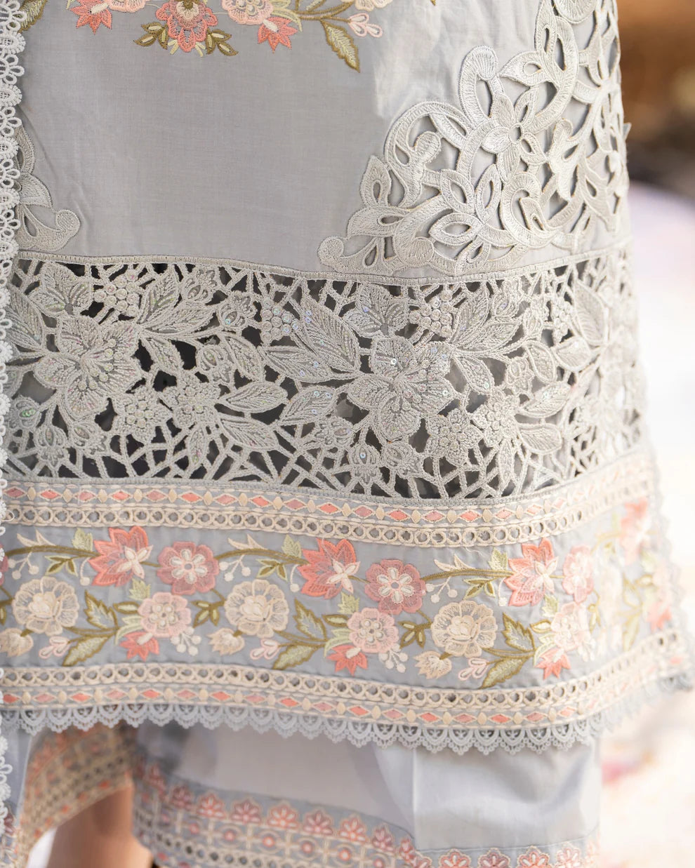 Ice Blue Chikankari Lawn Suit with Cutwork Details