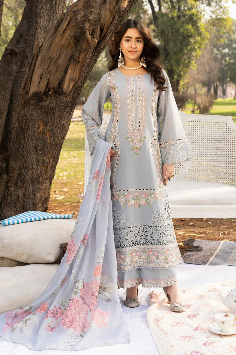Ice Blue Chikankari Lawn Suit with Cutwork Details