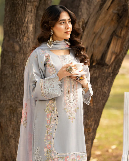 Ice Blue Chikankari Lawn Suit with Cutwork Details
