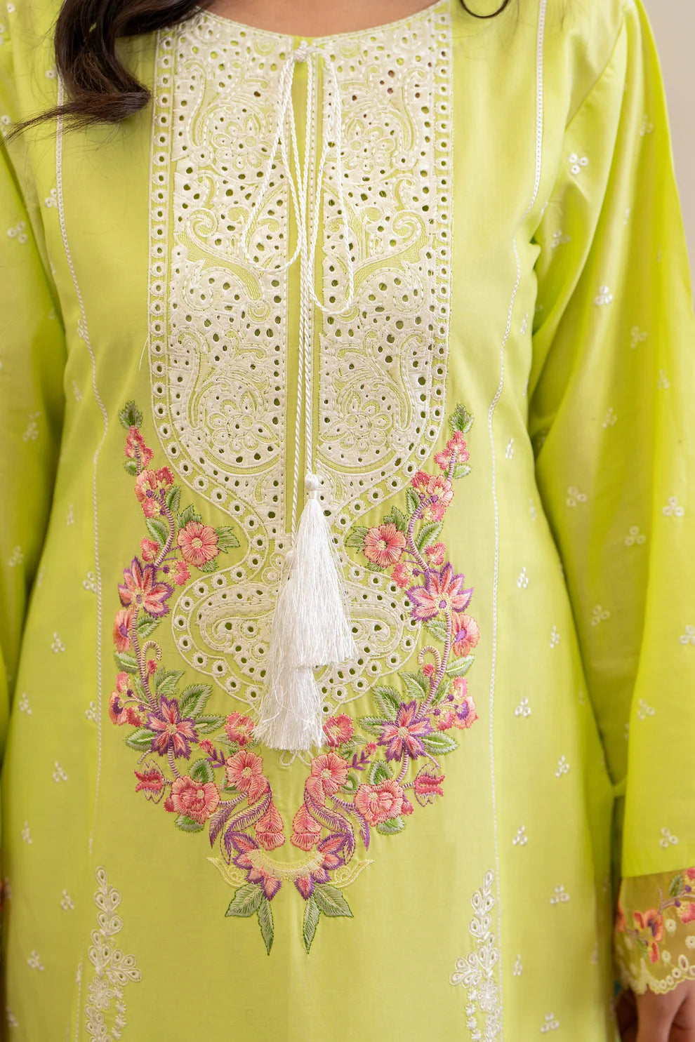 Lime Yellow Pure Cotton Chikankari Suit