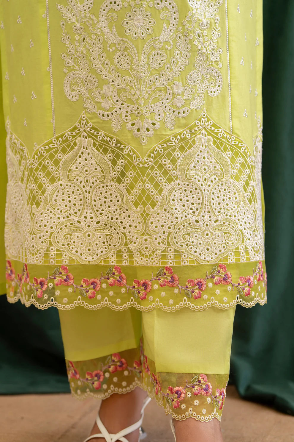 Lime Yellow Pure Cotton Chikankari Suit