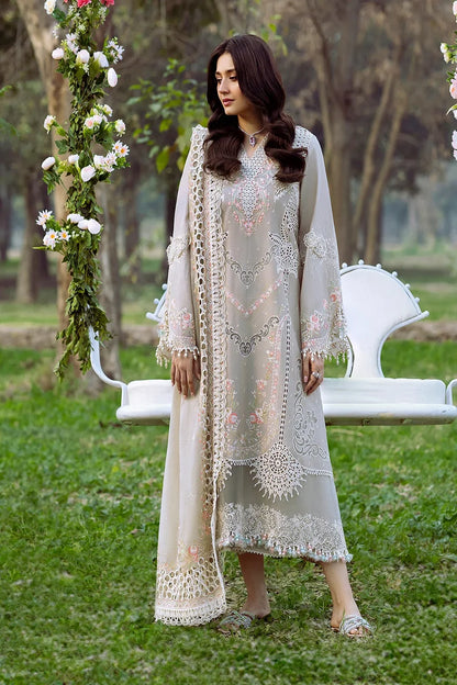 Pista Green Chikankari Embroidered Lawn Suit with Laser Cutwork & 3D Flowers