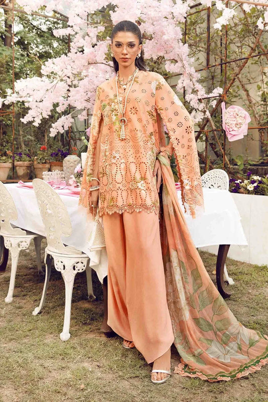 Peach Chikankari Embroidered Lawn Suit with Chiffon Dupatta