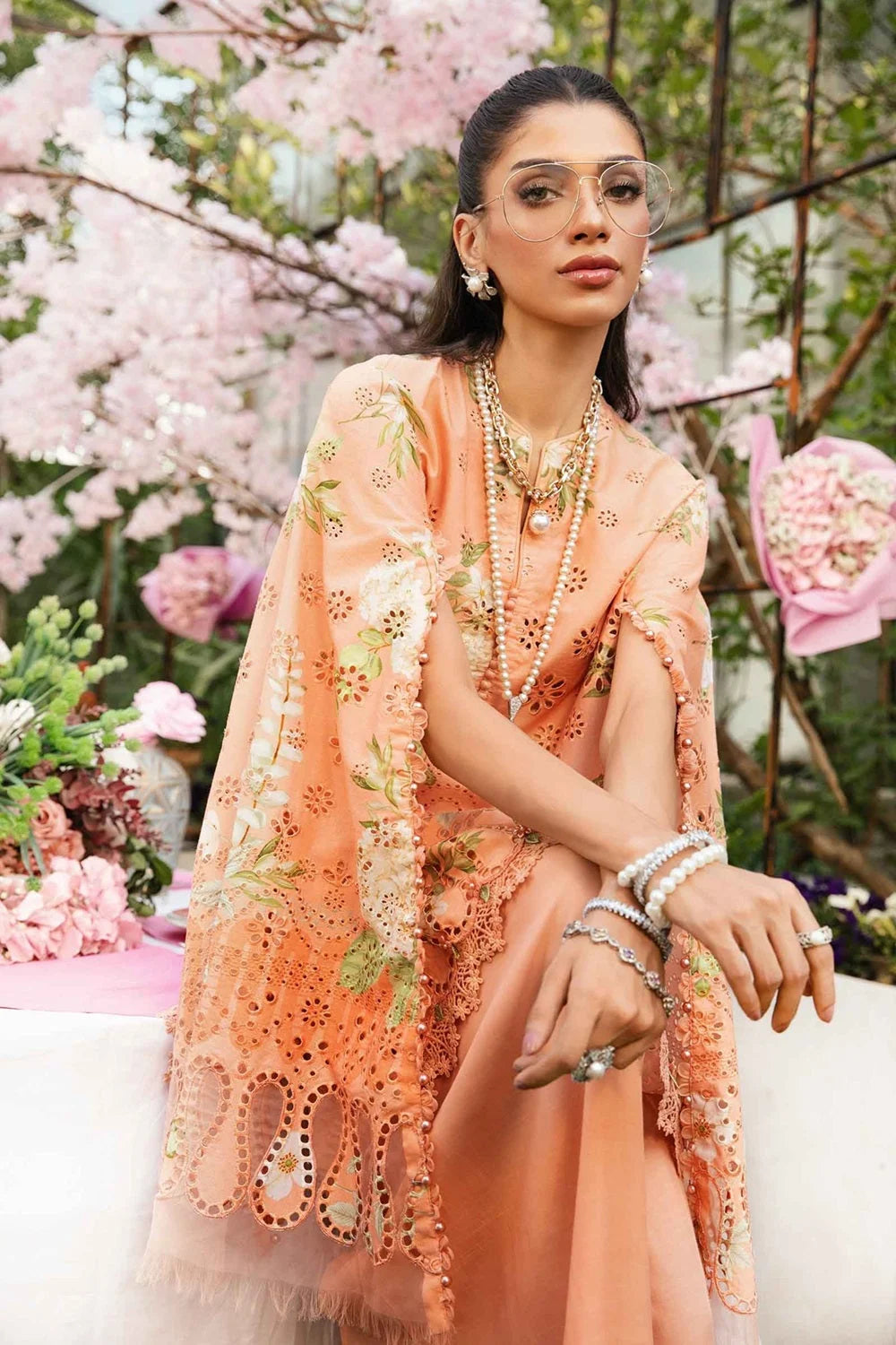 Peach Chikankari Embroidered Lawn Suit with Chiffon Dupatta