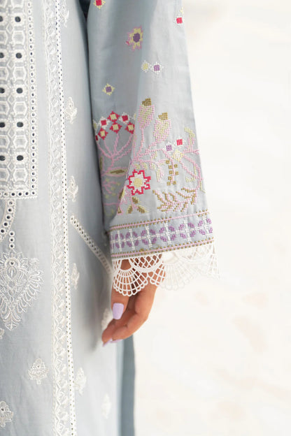 Ice Blue Chikankari Suit with Cross Stitch Work
