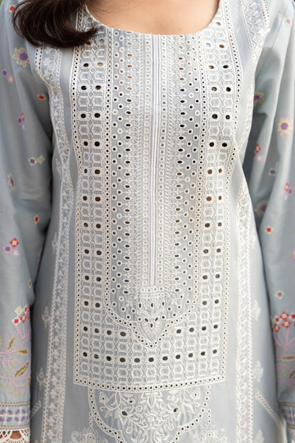 Ice Blue Chikankari Suit with Cross Stitch Work