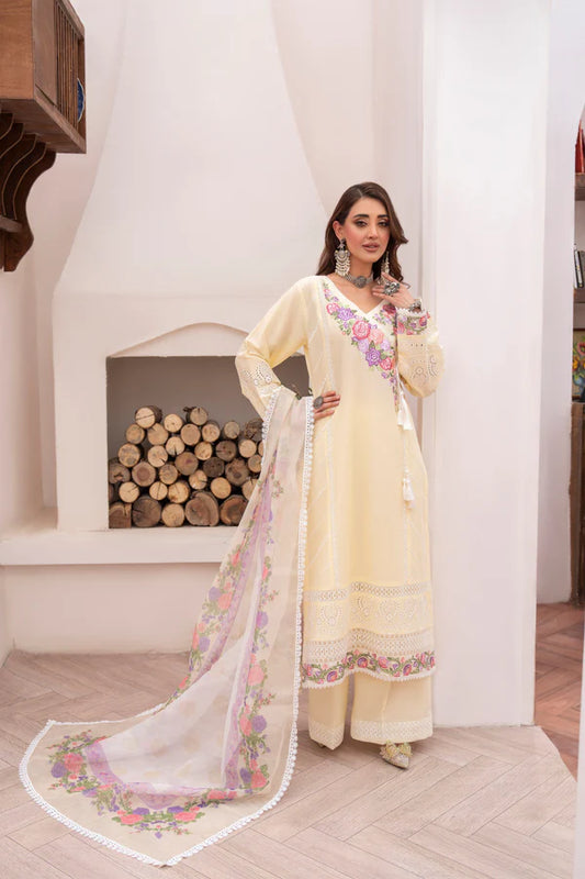 Butter Yellow Angrakha-Style Cotton Chikankari Suit