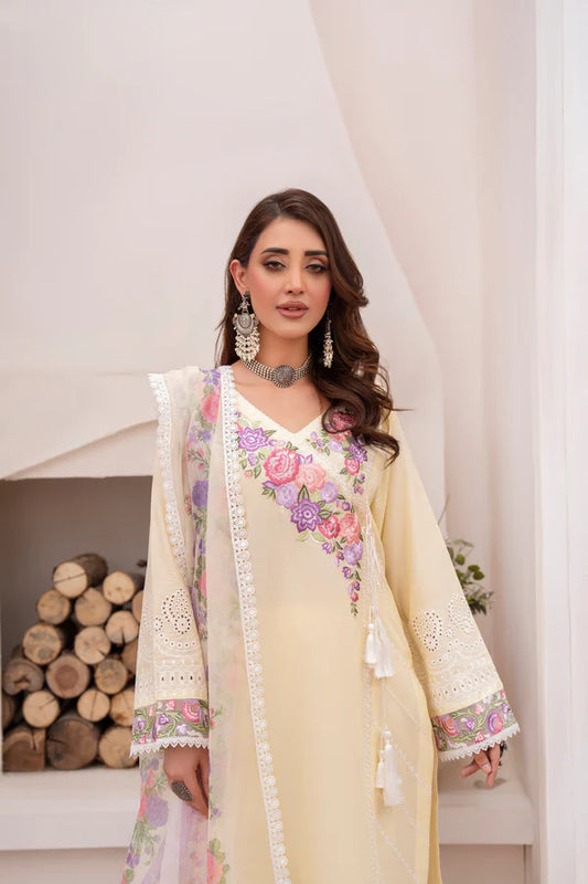 Butter Yellow Angrakha-Style Cotton Chikankari Suit