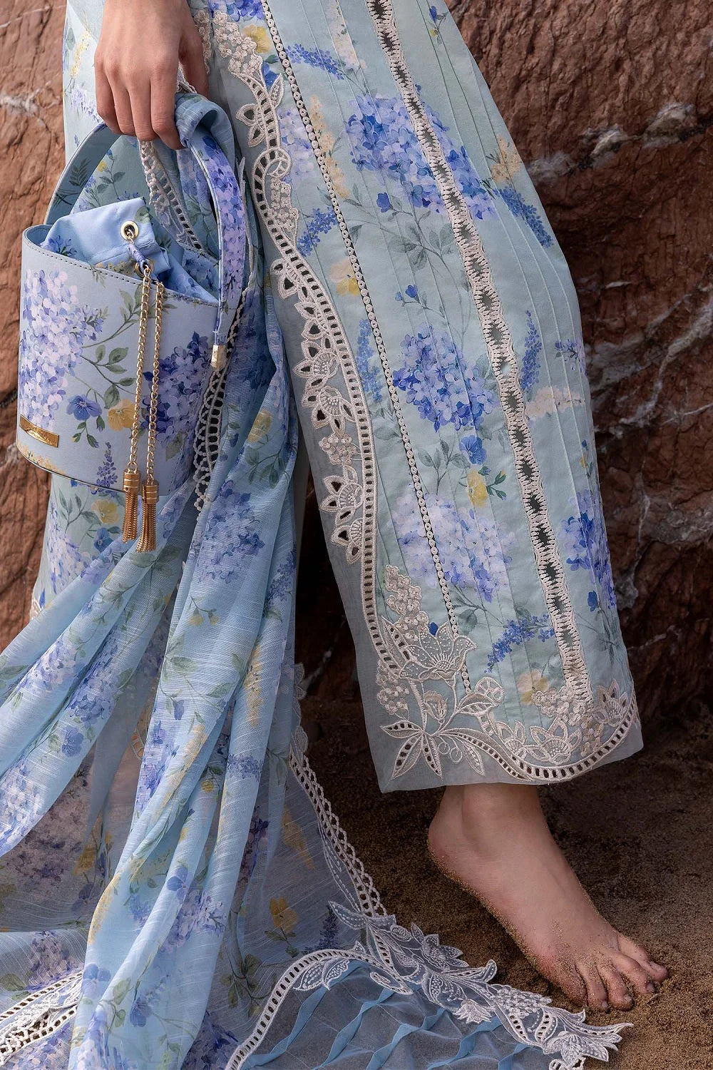 Ocean Blue Pure Lawn Suit with Chikankari Laces