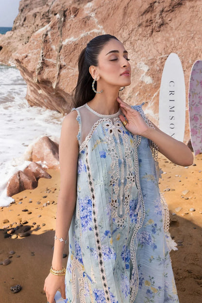 Ocean Blue Pure Lawn Suit with Chikankari Laces