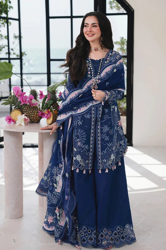 Teal Blue Heavy Chikankari Embroidered Luxury Lawn Suit