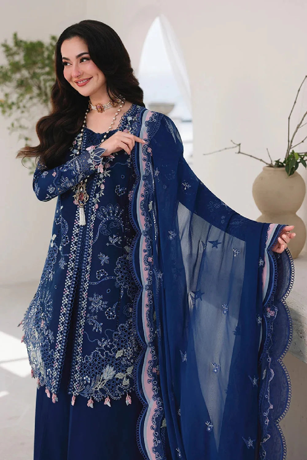 Teal Blue Heavy Chikankari Embroidered Luxury Lawn Suit