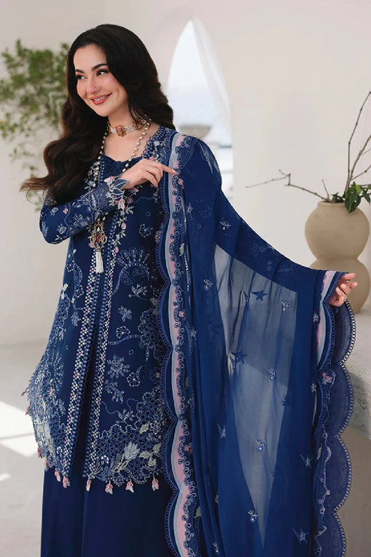 Teal Blue Heavy Chikankari Embroidered Luxury Lawn Suit