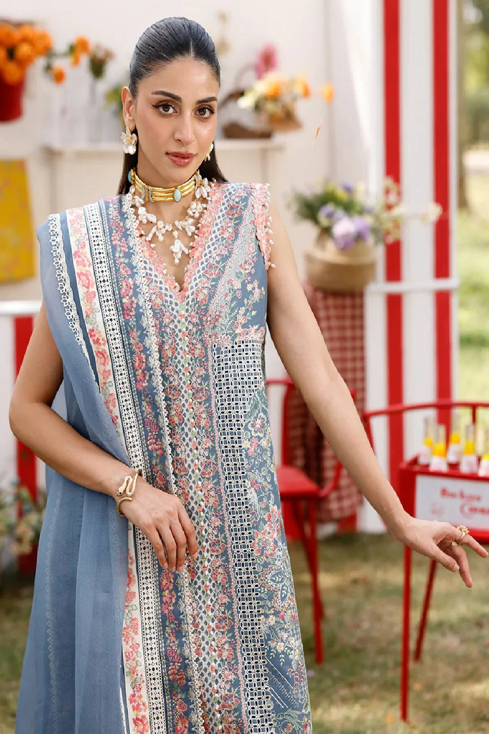 Light Grey Chikankari Embroidered Luxury Lawn Suit